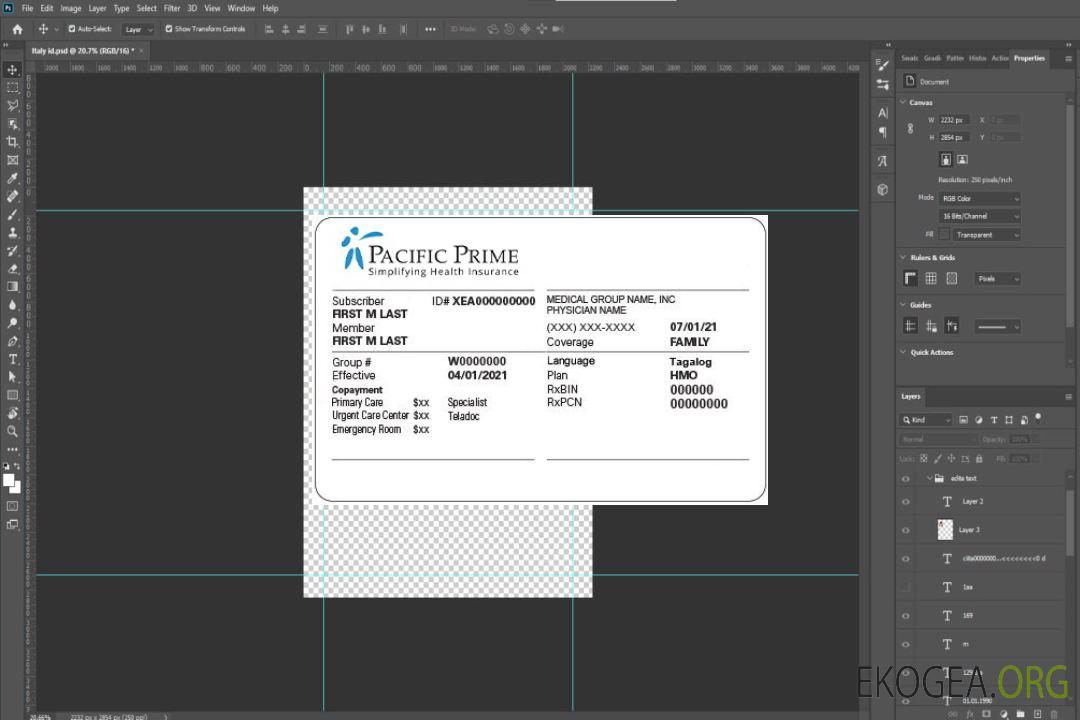 Carte d'assurance maladie des Tuvalu template